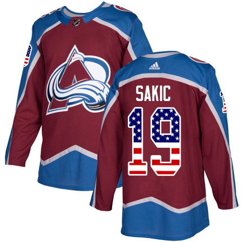 Adidas Avalanche #19 Joe Sakic Burgundy Home Authentic USA Flag Stitched NHL Jersey - Click Image to Close